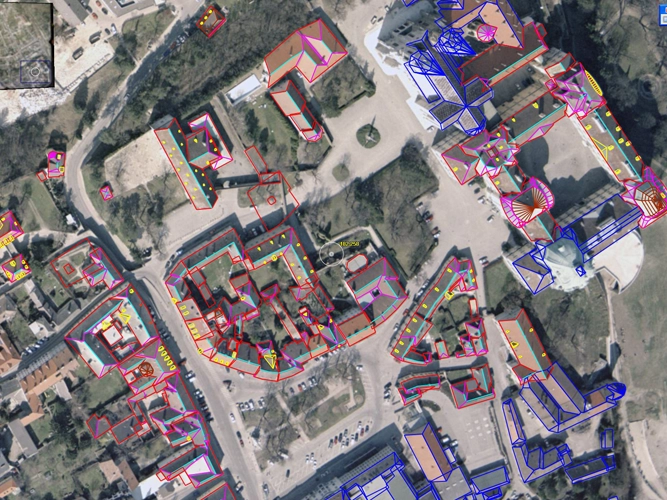 Datenerfassung GIS-Bild zeigt digitale Erfassung von einer Siedlung aus der Luft.