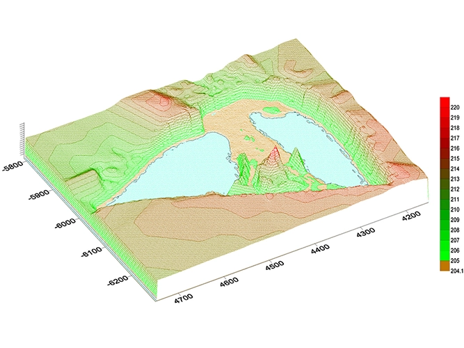 Digitrales Bild eines Geländemodells mit Vermessungslinien-Gelände-Topografie