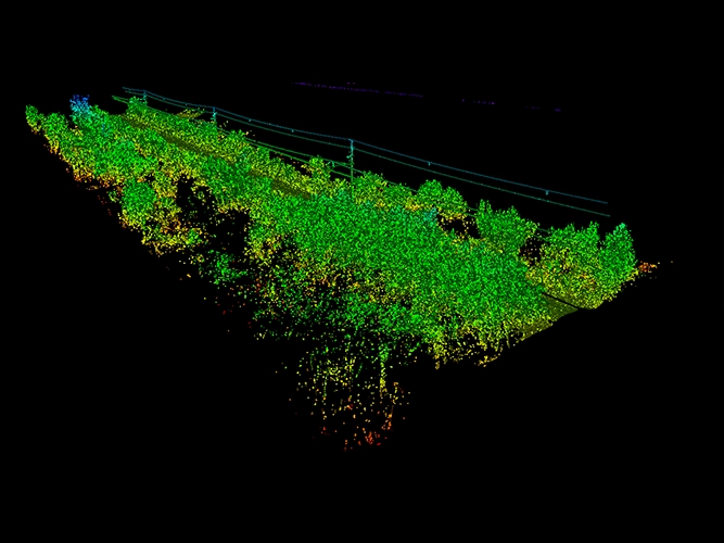 Digitale Verarbeitung -Bild zeigt ein digitales Geländemodell einer Gleistrasse.