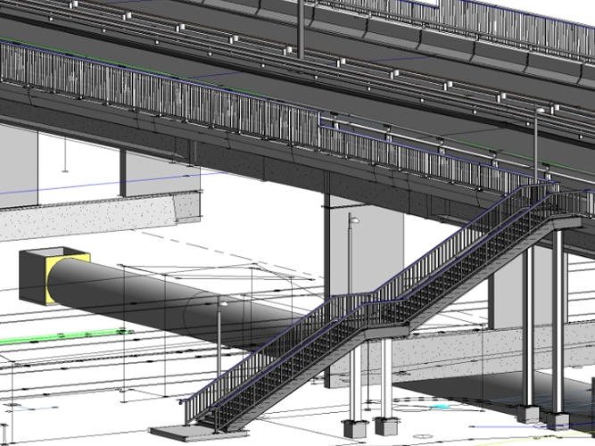 3D-Modell einer Brücke. BIM Building Information Modeling